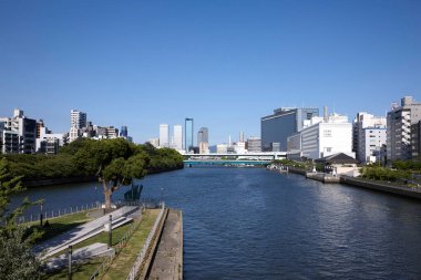 Tokyo nehri ve binaların manzarası 