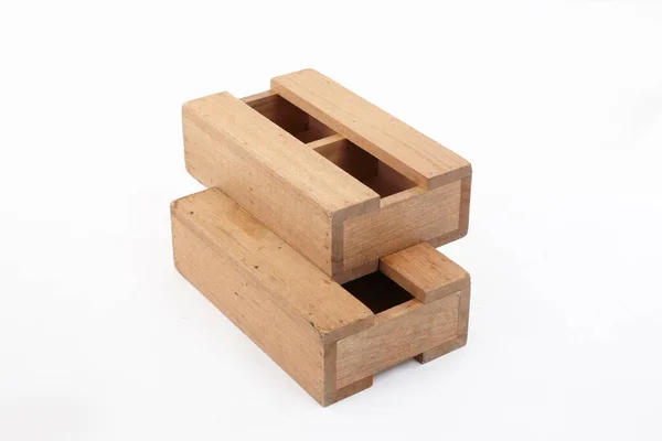 Two Wooden Boxes Storage Isolated White Background — Stock Photo, Image
