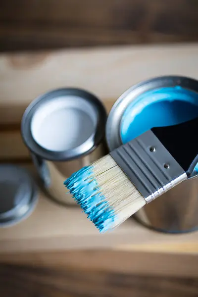 Lata Tinta Escovas Para Pintura — Fotografia de Stock