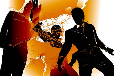 Kırık camlı iş adamlarının silueti.