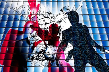 Kırık camlı iş adamlarının silueti.