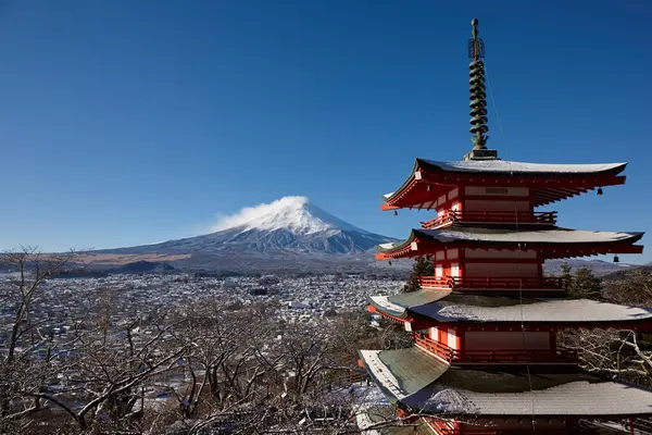 Fuji-san ve Chureito Pagoda Sakura, Yamanashi, Japonya 'da.