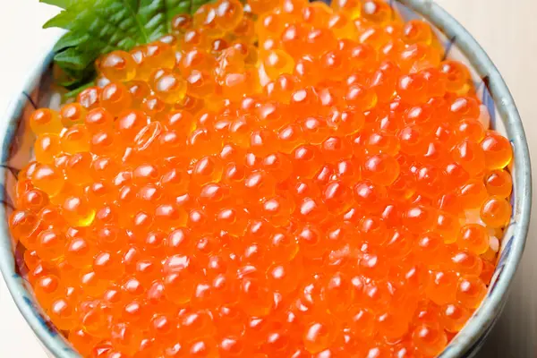 Close Gourmet Fresh Red Caviar Bowl — Stock Photo, Image