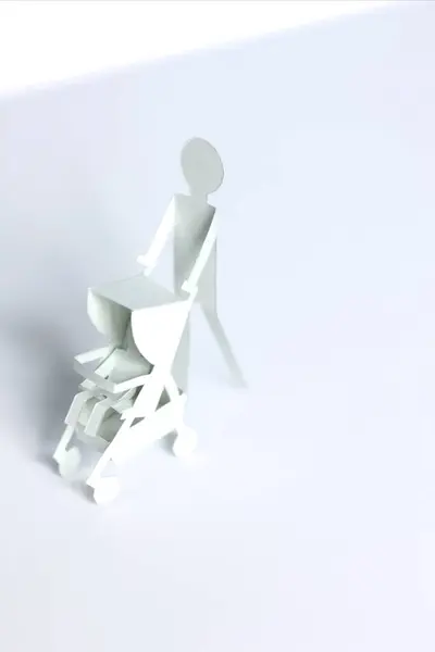 Paper Man Cute White Paper Baby Stroller — Stock Photo, Image