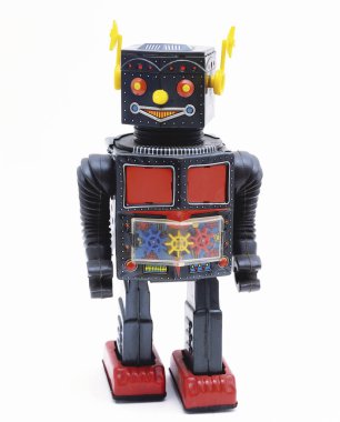 Arka planda küçük komik robot, kapat
