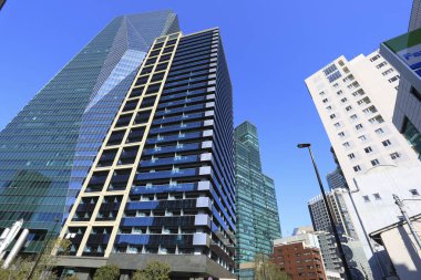Tokyo, Japonya 'da binaları olan modern şehir manzarası