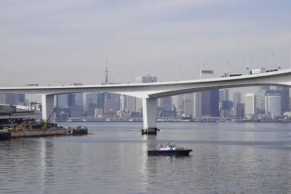 Arquitectura Moderna Ciudad Tokio Japón Skyline Puente Río Día Soleado —  Fotos de Stock