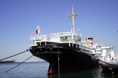 Hikawa Maru, retired Japanese ocean liner that Yokohama Dock Company built for the NYK Line. Launched on 30 September 1929. She is permanently berthed as a museum ship at Yamashita Park, Naka-ku, Yokohama clipart