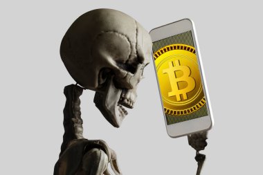 İskelet ve telefon yakın görüntüsü