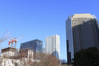 Tokyo, Japonya 'da binaları olan modern şehir manzarası
