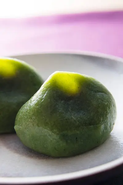 Matcha Mochi Dessert Giapponese Palline Riso Verde Dolce — Foto Stock