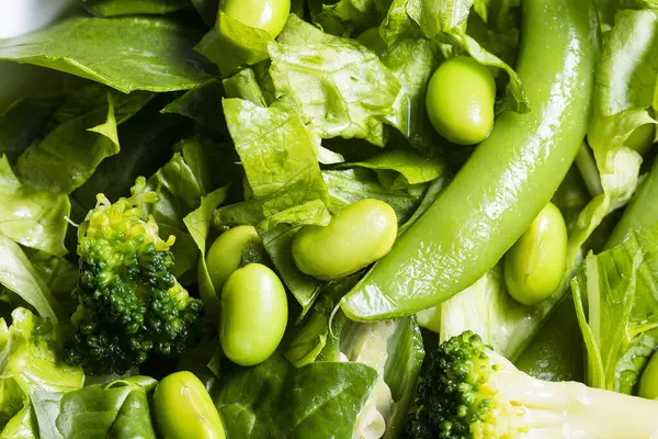 Comida Saludable Ensalada Verde Brócoli Verde Fresco Con Espinacas Judías —  Fotos de Stock