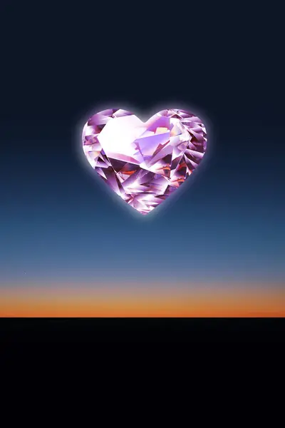 Diamante Cristal Forma Corazón Cielo Puesta Del Sol — Foto de Stock