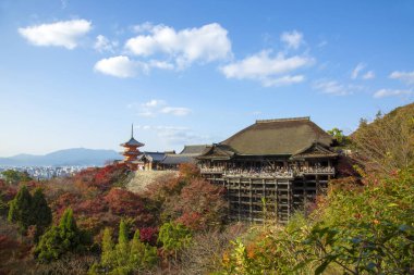 Kyoto, Japonya 'daki güzel sonbahar ağaçları ve Kiyomizu-dera Tapınağı 