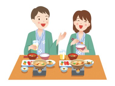  Çizim. Japon mutfağından iki kişi..