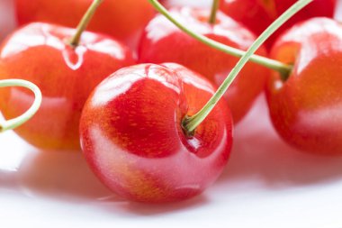 beyaz zemin üzerine kırmızı taze kiraz 