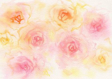 Sarı ve pembe güllerin suluboya desenleri 