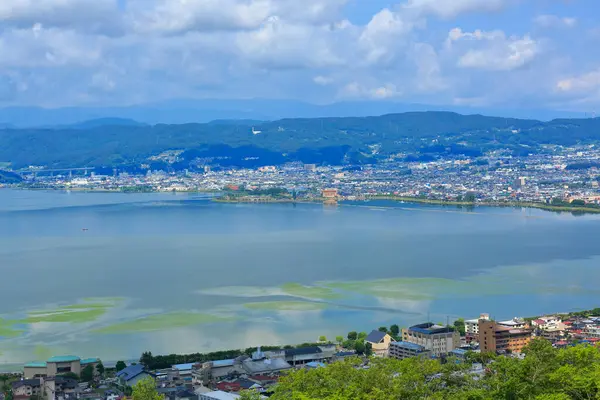 Vista Lago Suwa Nas Montanhas Kiso Região Central Prefeitura Nagano — Fotografia de Stock