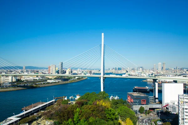 Tempozan Bro Och Blå Himmel Bakgrund Osaka Japan — Stockfoto