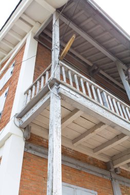 balcony of old Tomioka Silk Mill in Gunma, Japan. UNESCO World Heritage site clipart