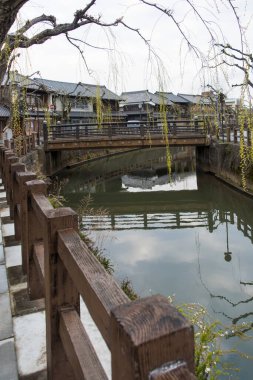 Japon kasabasındaki eski sokak kanalı. 