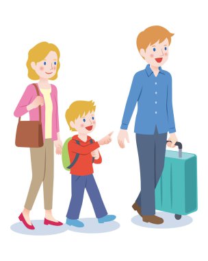 Gülümseyen aile birlikte yürüyor.