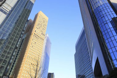 Yüksek binalar ve mavi gökyüzü - Tokyo, Japonya