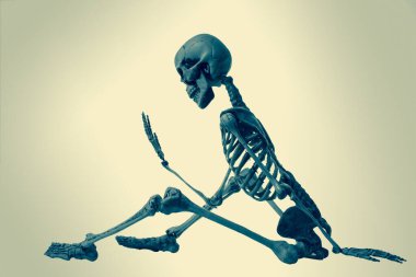 Arka planda korkunç iskelet, cadılar bayramı konsepti