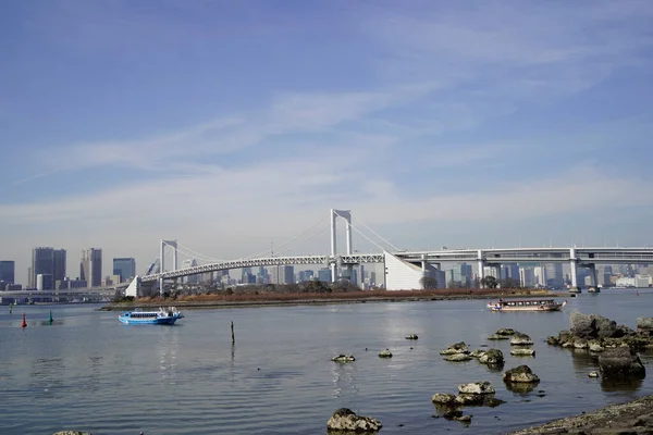 Arquitetura Moderna Cidade Tóquio Japão Skyline Ponte Rio Dia Ensolarado — Fotografia de Stock