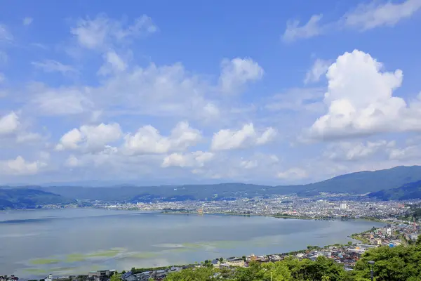 Άποψη Της Λίμνης Suwa Στα Όρη Kiso Στην Κεντρική Περιοχή — Φωτογραφία Αρχείου