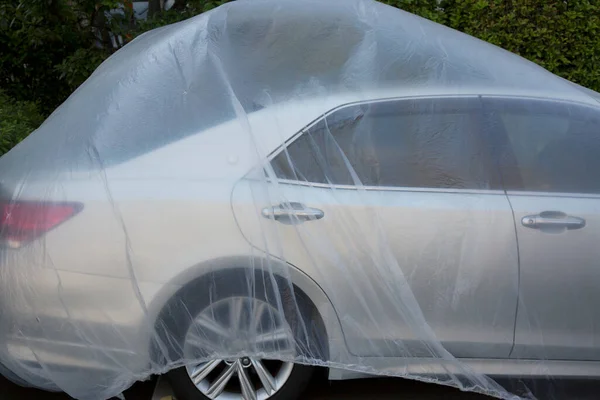 view of car covered with transparent foil