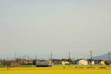 Akşamları trenle kırsal alanın manzarası.