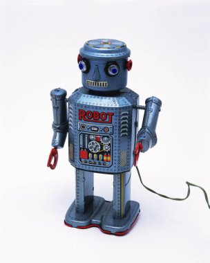 Arka planda küçük komik robot, kapat