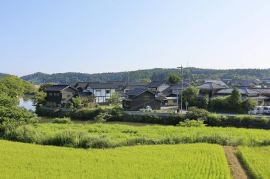 Kyoto, Japonya 'da yaz günü Japon ahşap evleri.