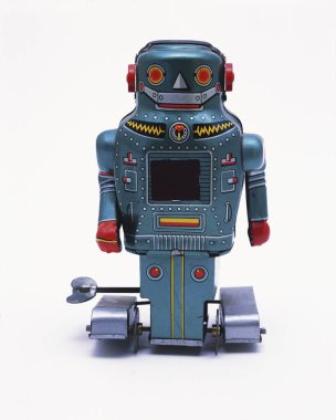 Arka planda küçük komik robot, kapat