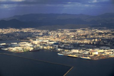 Uçak penceresinden Tokyo 'ya, Japonya' ya hava görüntüsü