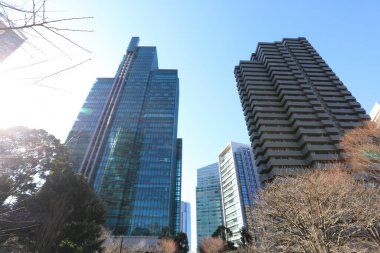 Tokyo, Japonya 'da binaları olan modern şehir manzarası