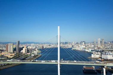 Tempozan köprüsü ve mavi gökyüzü arka planı, Osaka Japonya