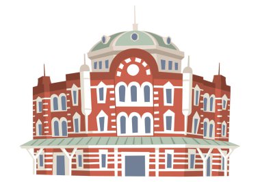 Tokyo, Japonya 'daki Marunouchi İstasyonu' nun ikonik kırmızı tuğla cephesinin gösterimi. 