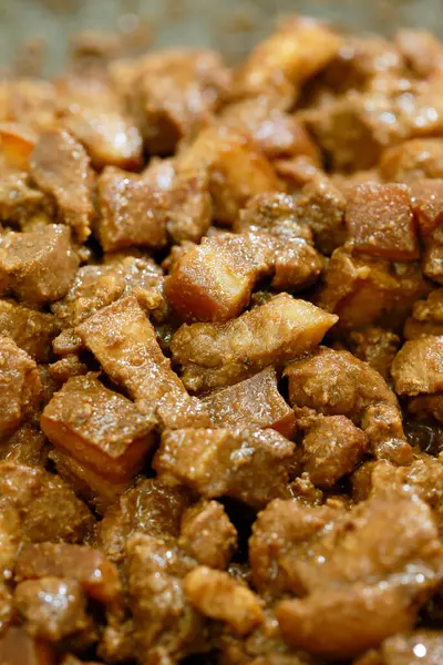 Close View Delicious Asian Food Stewed Meat Pieces Spices — Stock Photo, Image