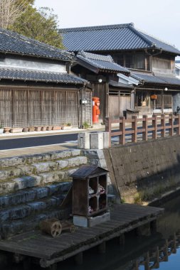 canal and traditional Japanese architecture in old city of Katori in Chiba prefecture. clipart