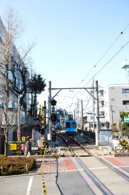 Karmaşık cepheler ve temiz yapısal çizgiler bu canlı Japon kentsel yolunun estetiğini tanımlar..