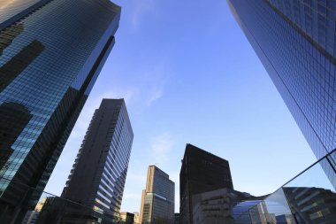 Yüksek binalar ve mavi gökyüzü - Tokyo, Japonya