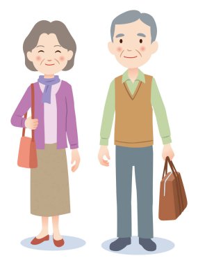 Beyaz arka planda yaşlı bir adam ve kadın resmi 