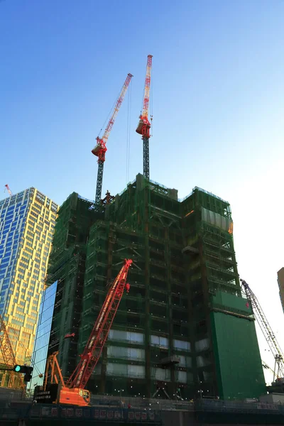 Grúas Construcción Sitio Construcción Japón — Foto de Stock