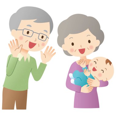 Karikatür ailesinin bebekli dedelerinin şirin bir çizimi.