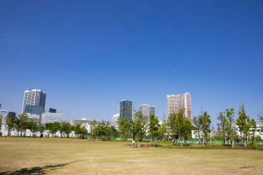 Güneşli bir günde modern şehrin mimarisi