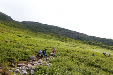 Dağlarda yürüyüş yapan insanlar. seyahat kavramı