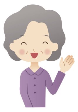 Mutlu yaşlı bayanın şirin bir çizimi. 