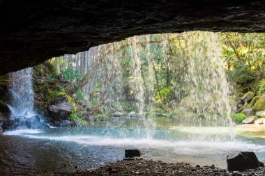 Şelale, doğa arka planında bir dağ deresi üzerinde